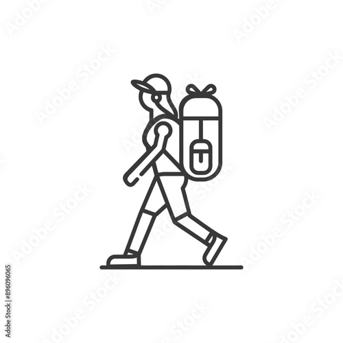 minimalist line art icon backpacker woman in action logo symbol