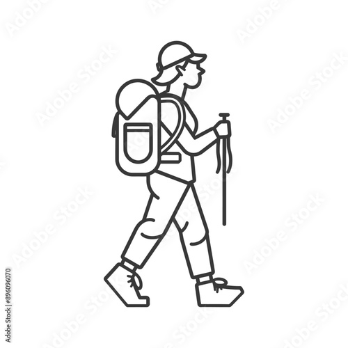 minimalist line art icon backpacker woman in action logo symbol