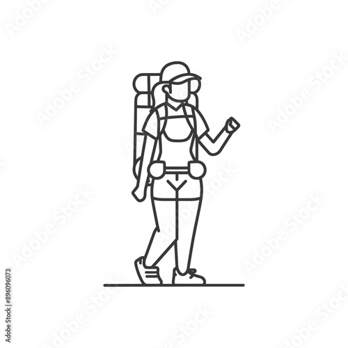 minimalist line art icon backpacker woman in action logo symbol