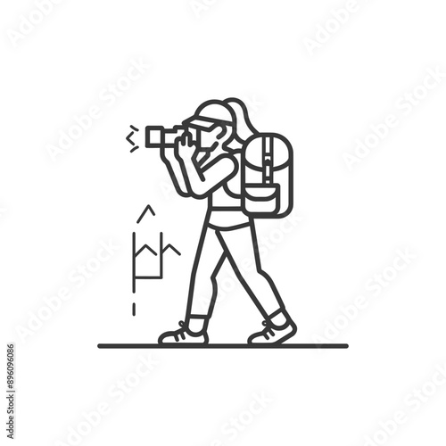 minimalist line art icon backpacker woman in action logo symbol