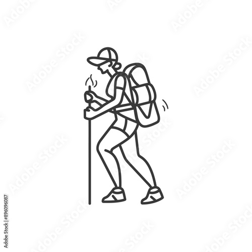 minimalist line art icon backpacker woman in action logo symbol