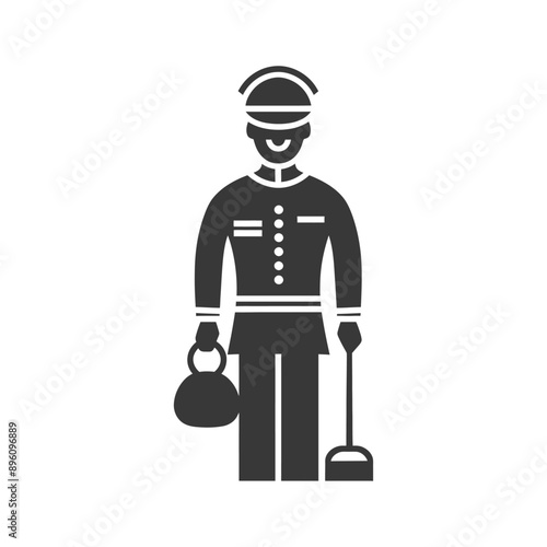 minimalist line art icon bellboy hotel in action logo symbol