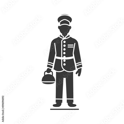 minimalist line art icon bellboy hotel in action logo symbol