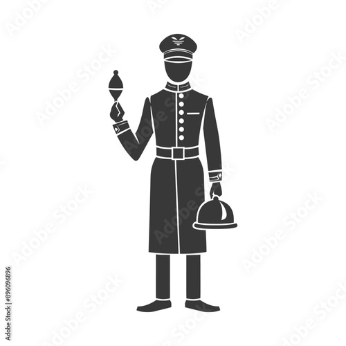 minimalist line art icon bellboy hotel in action logo symbol