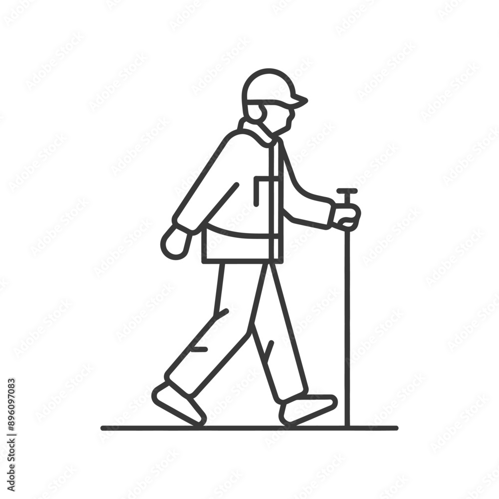 minimalist line art icon blind elderly walks with a cane logo symbol minimalist line art icon blind elderly walks with a cane logo symbol