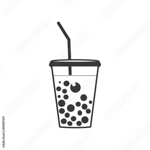 minimalist line art icon black and white cup of bubble tea logo symbol