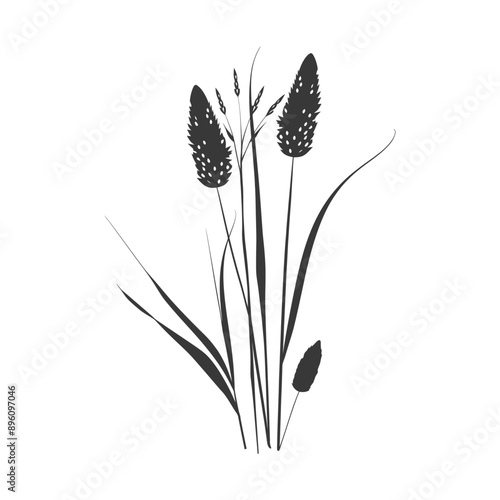 minimalist line art icon black water reed plant cattails leaf logo symbol