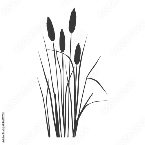 minimalist line art icon black water reed plant cattails leaf logo symbol