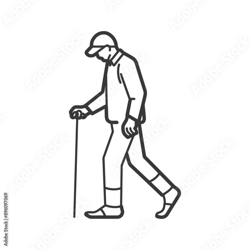 minimalist line art icon blind elderly walks with a cane logo symbol