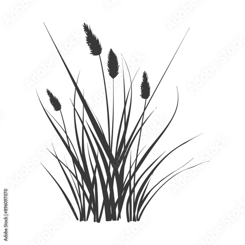 minimalist line art icon black water reed plant cattails leaf logo symbol