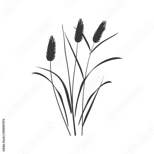 minimalist line art icon black water reed plant cattails leaf logo symbol
