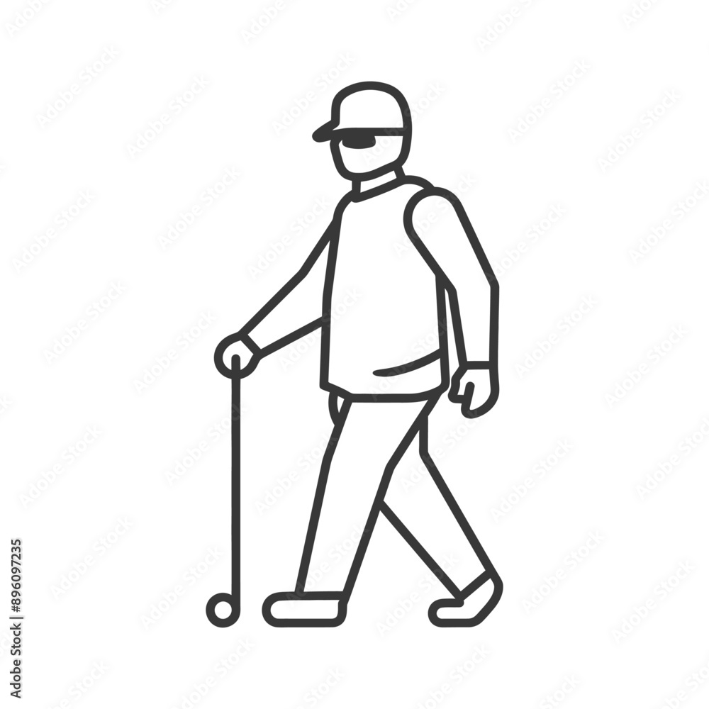 minimalist line art icon blind man walks with a cane logo symbol minimalist line art icon blind man walks with a cane logo symbol