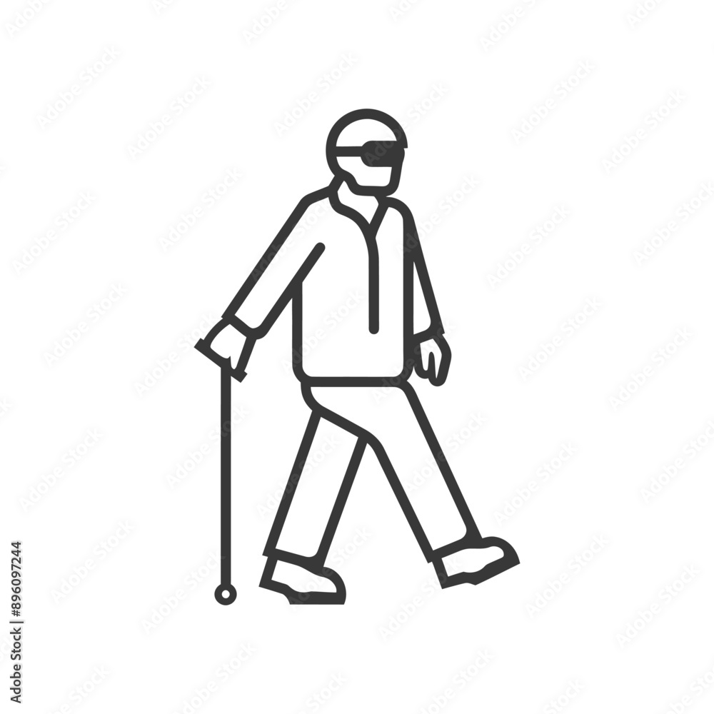minimalist line art icon blind elderly walks with a cane logo symbol minimalist line art icon blind elderly walks with a cane logo symbol
