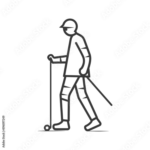 minimalist line art icon blind man walks with a cane logo symbol