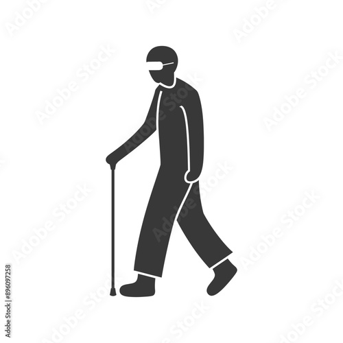 minimalist line art icon blind man walks with a cane logo symbol