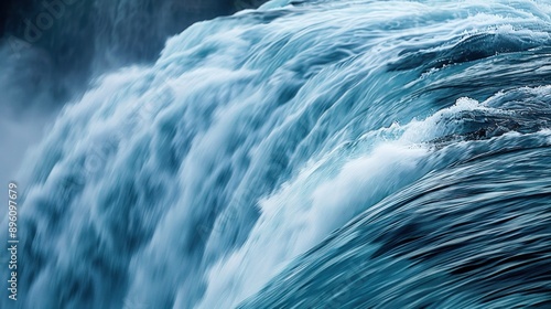 A serene close-up of Niagara Falls' Horseshoe Falls, showcasing the intricate details of the water's flow and the mesmerizing power of nature. photo