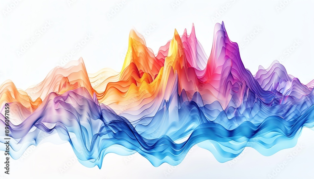 Colorful 3D graph with flowing peaks and valleys on a light background,watercolor Colorful 3D graph with flowing peaks and valleys on a light background,watercolor