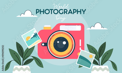 Flat Design World Photography Day Concept Background