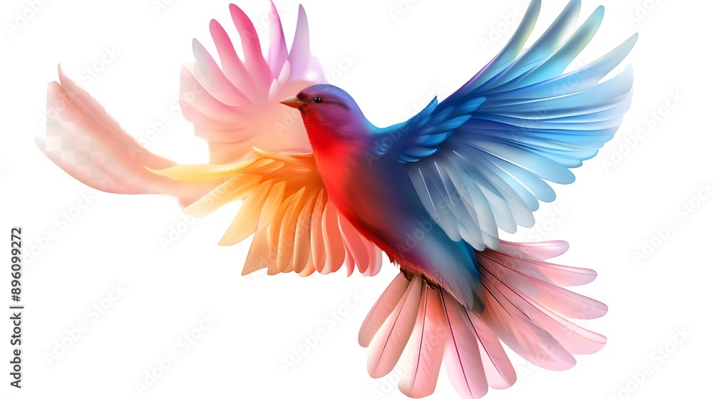 Obraz premium Digital 3D iridescent multi-colored bird on a transparent background