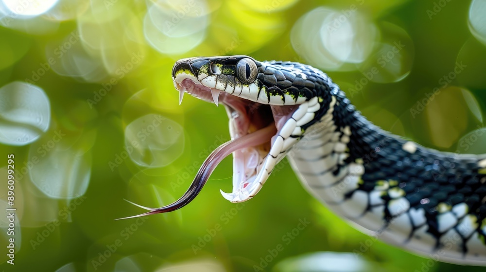 Obraz premium Close-Up of a Venomous Snake with its Mouth Open