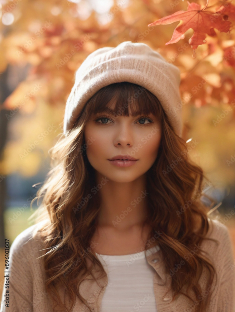Portrait of gorgeous young woman in park during autumn day Portrait of gorgeous young woman in park during autumn day