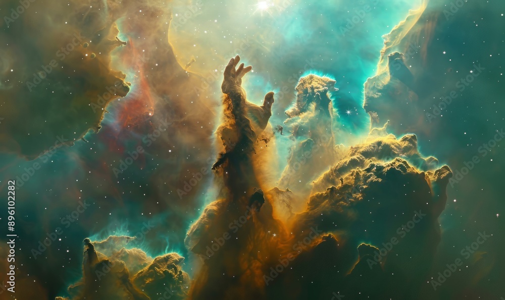 Obraz premium The Pillars of Creation in the Eagle Nebula, towering columns of interstellar gas and dust where stars are born amidst cosmic splendor
