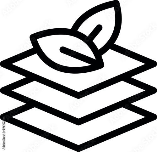 Line drawing of a material with leaves symbolizing its biodegradability for an eco friendly approach