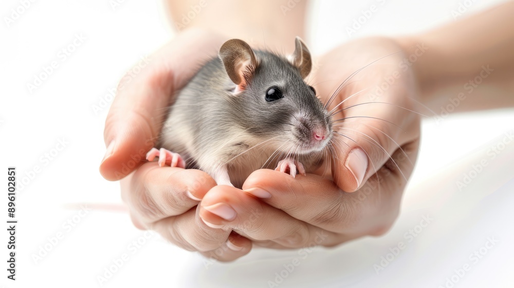 Close-up of a Grey Rat Being Held by Human Hands Close-up of a Grey Rat Being Held by Human Hands