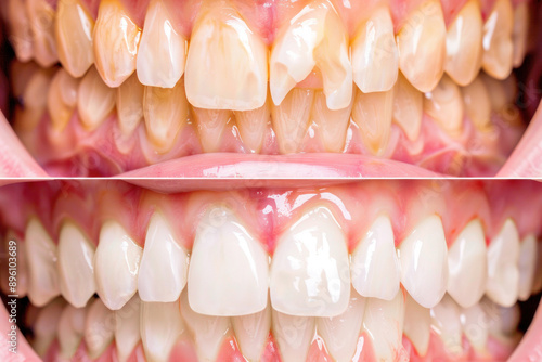 Close-up of Teeth Whitening Process, dental progress. photo