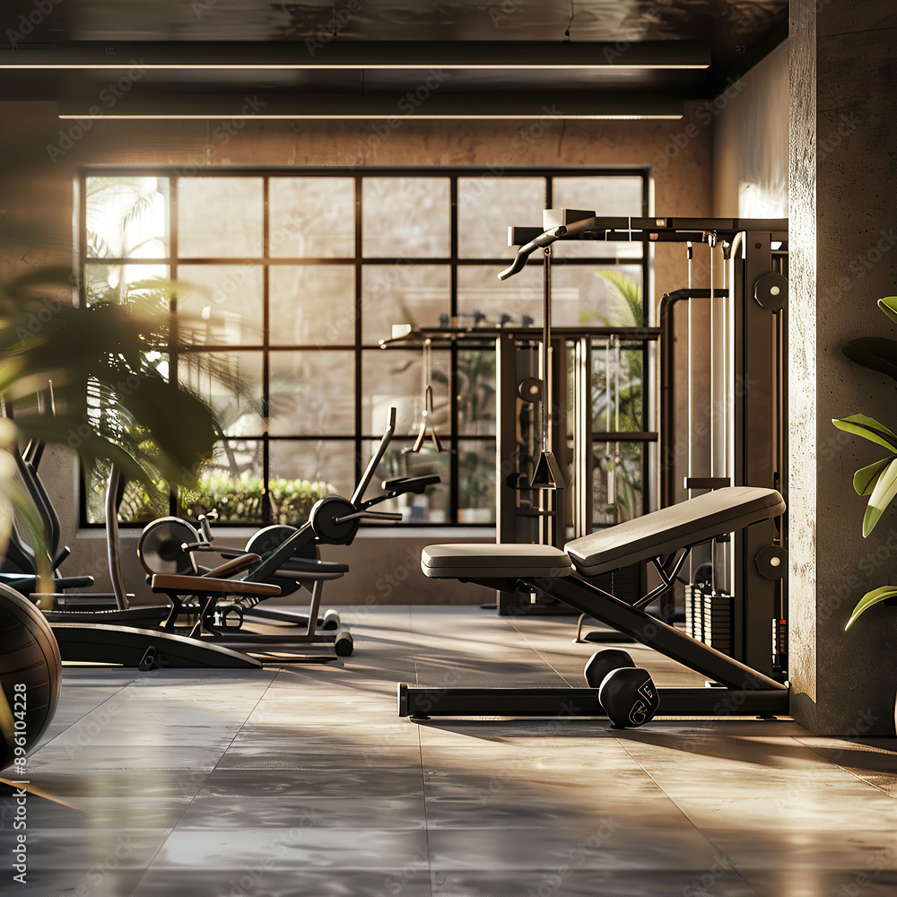 Obraz premium Nowoczesna sala gimnastyczna z różnorodnym sprzętem do ćwiczeń