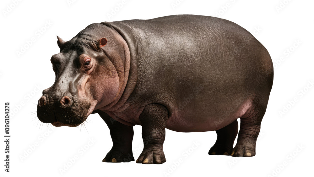 A standing hippo watercolor isolated on transparent background. A standing hippo watercolor isolated on transparent background.