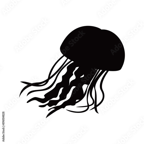 jellyfish silhouette design. wildlife underwater illustration.