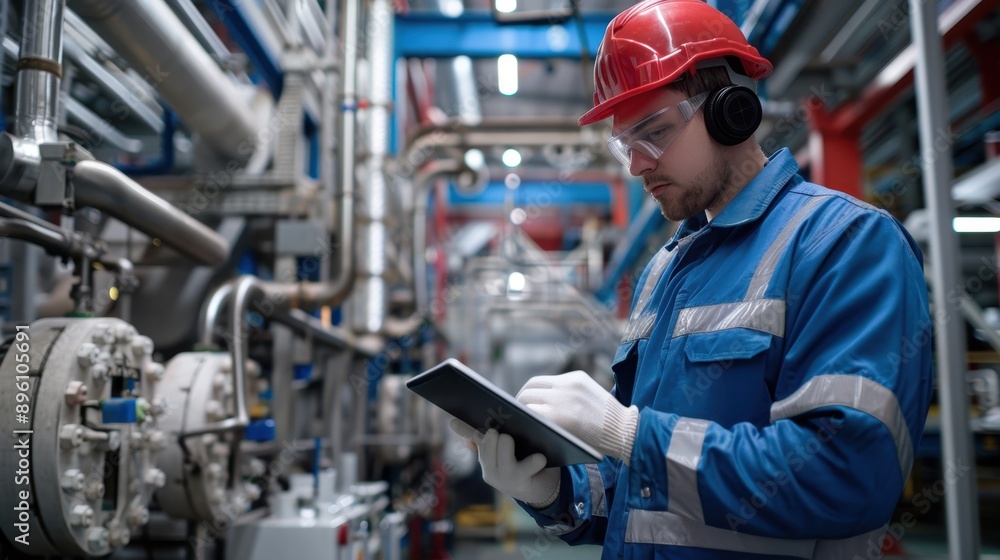 The factory worker with tablet The factory worker with tablet
