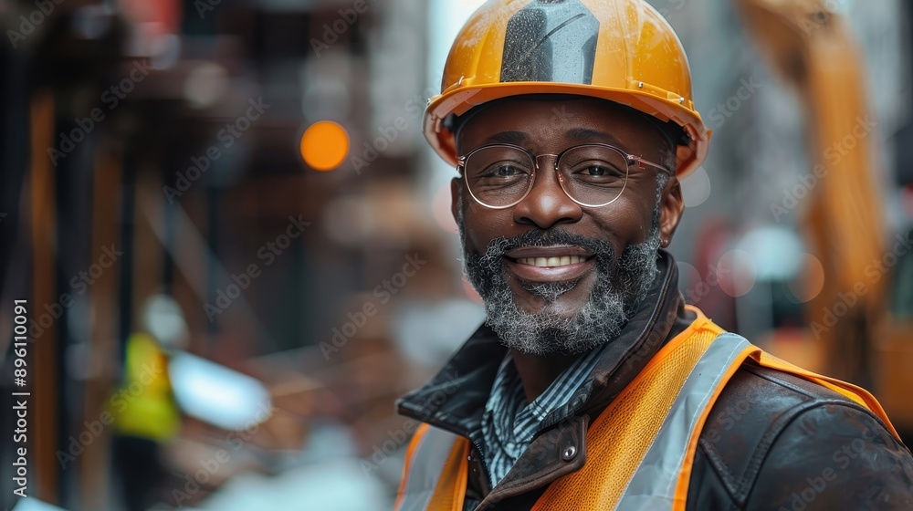 A smiling construction worker with a hard hat and safety vest at an active construction site, highlighting the importance of safety, teamwork, and the industrious energy of building. A smiling construction worker with a hard hat and safety vest at an active construction site, highlighting the importance of safety, teamwork, and the industrious energy of building.