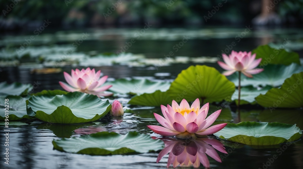 Serene Lotus Flower in Tranquil Water Garden Serene Lotus Flower in Tranquil Water Garden