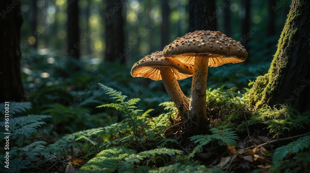 Glowing Mushrooms in Enchanted Forest: Mystical Nature Photography