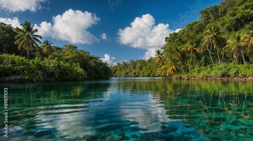 Tropical Paradise: Pristine Lagoon, Lush Jungle, Crystal Clear Water, Exotic Island, Scenic Nature