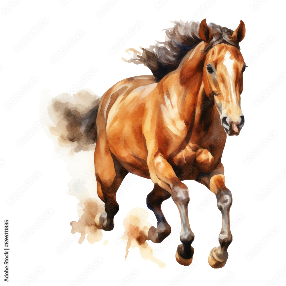 Obraz premium brown horse running watercolor isolated on transparent background cutout