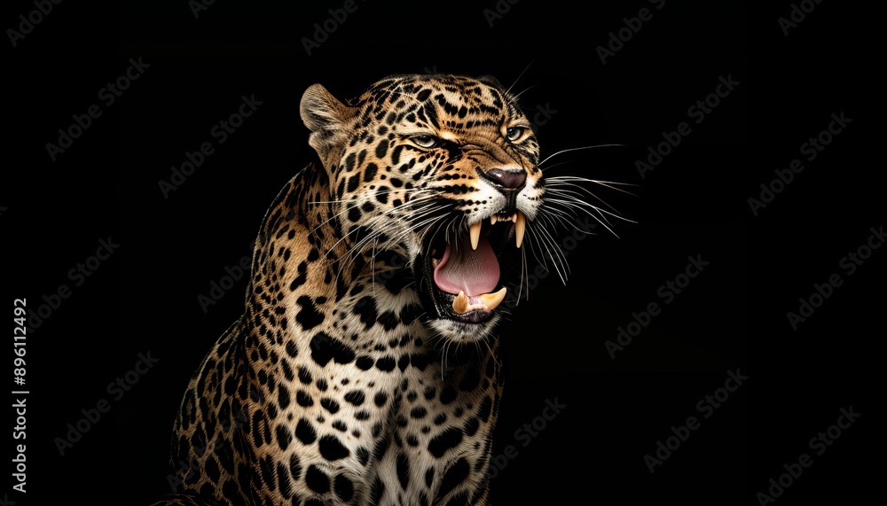 Obraz premium Front view of panther on dark background in the predator series, captured in digital art