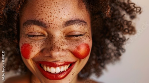 The cheerful woman with freckles photo