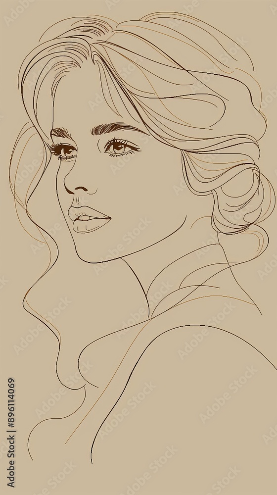 Elegant Feminine Portrait in Minimalist Line Art Style Elegant Feminine Portrait in Minimalist Line Art Style
