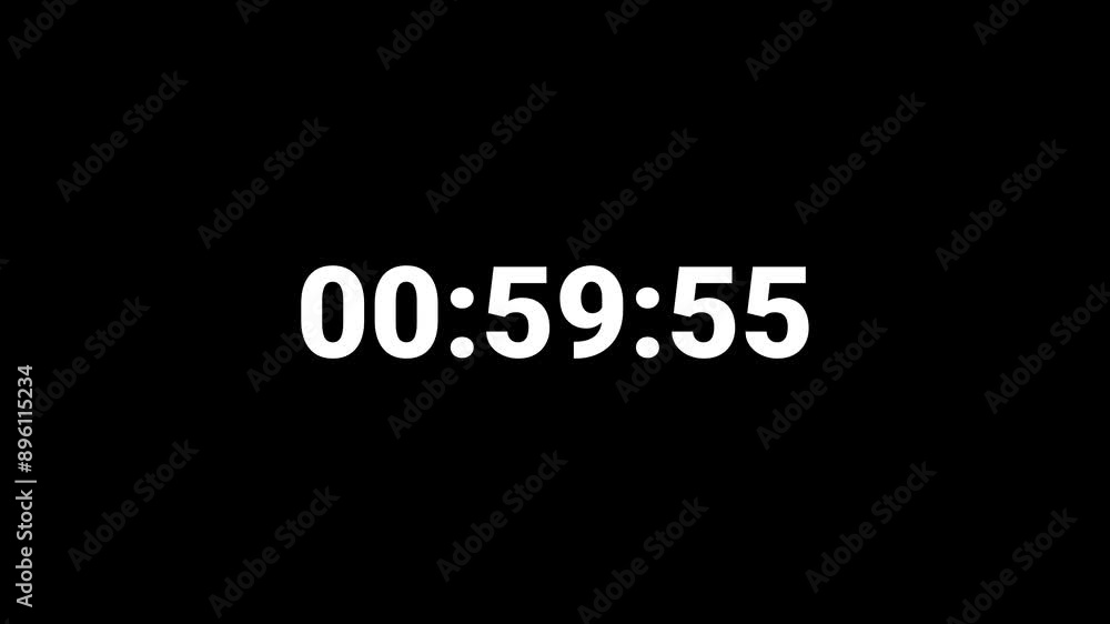 60 minute or 1 hour countdown timer animation on black background. 60 minute or 1 hour countdown timer animation on black background.
