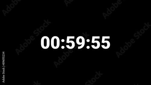 60 minute or 1 hour countdown timer animation on black background.
