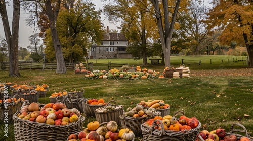 Fototapeta Naklejka Na Ścianę i Meble -  autumn landscape with pumpkins