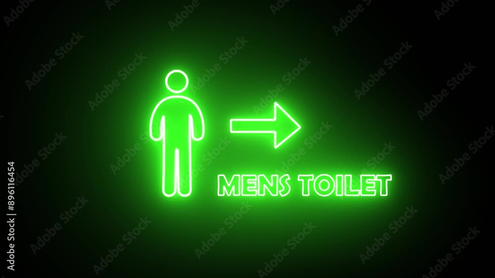 Neon glowing line men toilet sign animation on the black background. On the right is the bathroom or toilet sign animation.
Neon glowing line men toilet sign animation on the black background. On the right is the bathroom or toilet sign animation.