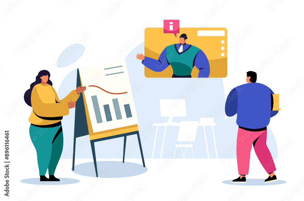 Business team working on project together, vector illustration. Set of company office scenes, men and women interacting and communicating. Business project teamwork, creative workspace concept set Business team working on project together, vector illustration. Set of company office scenes, men and women interacting and communicating. Business project teamwork, creative workspace concept set