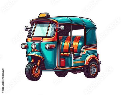 South Asian Tuk Tuk Indian cng Auto rickshaw vector art illustration isolated on transparent background