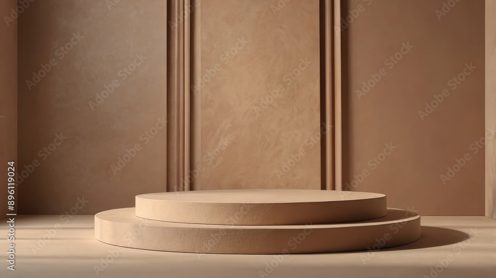 Minimalist Wooden Podium: A captivating image of a two-tiered wooden podium against a backdrop of warm, natural wood paneling, perfect for showcasing products, creating mockups, or adding a touch of Minimalist Wooden Podium: A captivating image of a two-tiered wooden podium against a backdrop of warm, natural wood paneling, perfect for showcasing products, creating mockups, or adding a touch of