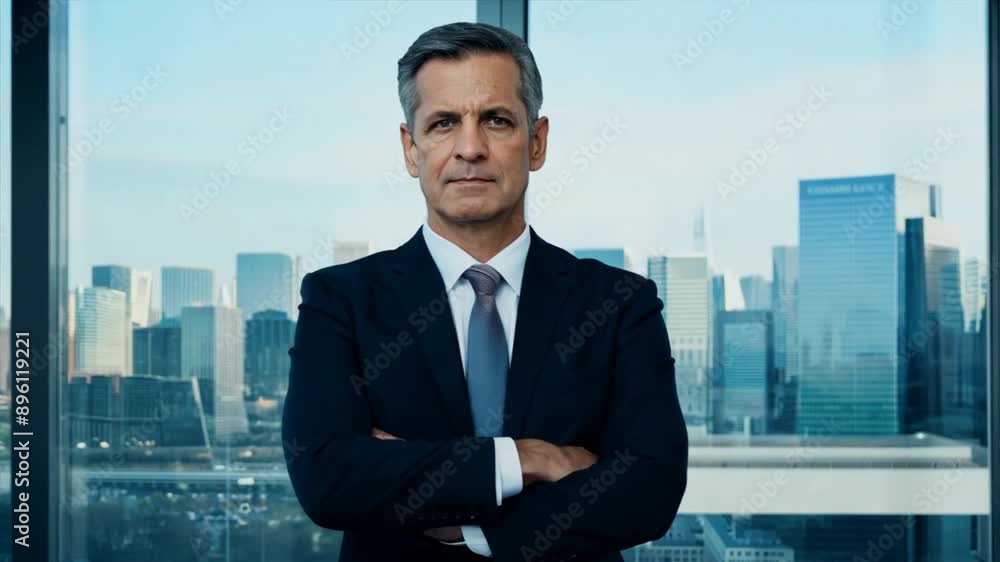 Happy satisfied mature businessman looking at camera Happy satisfied mature businessman looking at camera