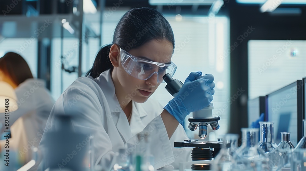 The scientist using microscope The scientist using microscope